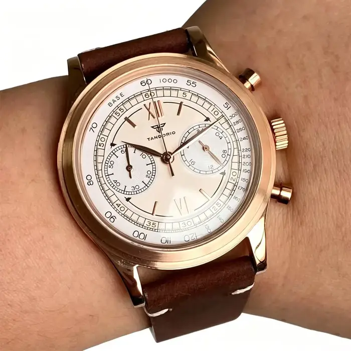 Montre Vintage en or Rose pour hommes, 38mm, Quartz Miyota OS20, verre bombé, chronographe en acier 
