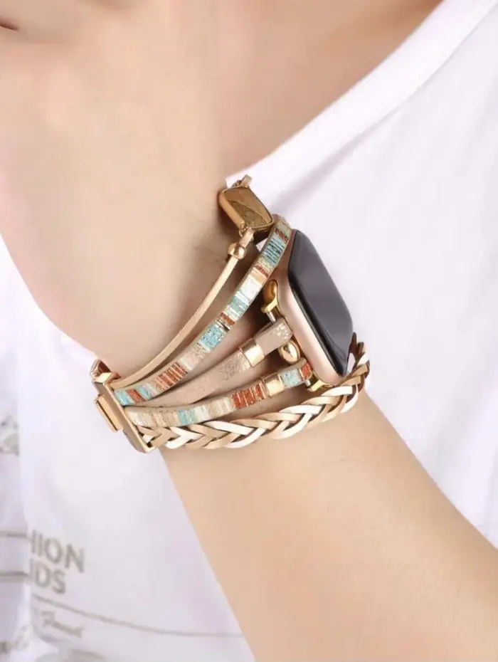 Bracelet à maillons tressés élégant pour Apple Watch Series S11 10/8/7/6/3/4/5/9 40mm 41mm 38mm 42mm 44mm 45mm 46mm