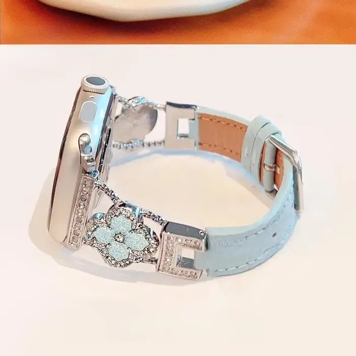 Feeling d'or cinq fleurs en cuir véritable compatible avec le bracelet iWatch 38mm 40mm 41mm 42mm 44mm 45mm 49mm