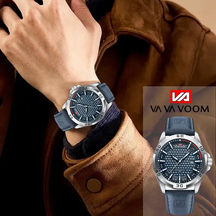VA VA VOOM hommes Sport décontracté militaire Quartz calendrier montre-bracelet pour homme d'affaires en cuir étanche mâle horloge Relogio Masculin
