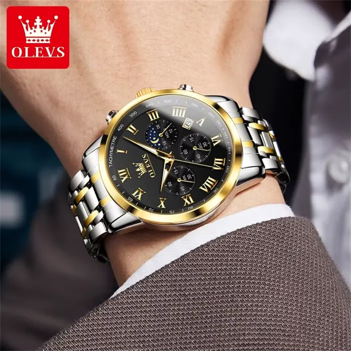 OLEVS 5529 Top marque de luxe montre pour hommes étanche lumineux en acier inoxydable Phase lunaire Code de