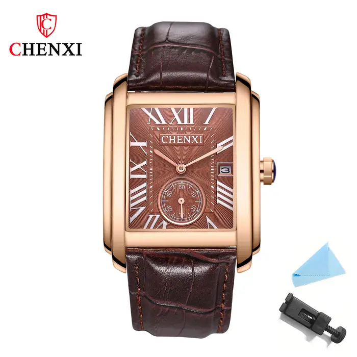 CHENXI-Montre à quartz avec bracelet en cuir pour homme, montre-bracelet classique, affaires, date c