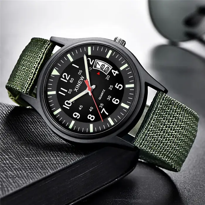Original XINEW marque montres pour hommes mode bracelet en Nylon militaire sport Date montre à Quartz Erkek Barato Saat Relogio Masculino
