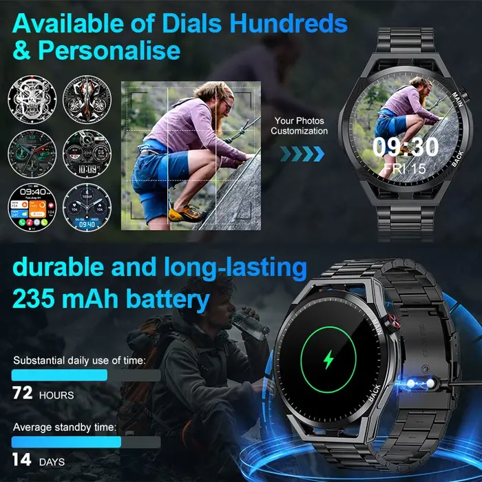Montre connectée NFC pour hommes, 1.32 pouces, moniteur d'activité physique, répondre/passer des appels, moniteur de fréquence cardiaque, de sommeil, SpO2, étanche, pour Android iOS