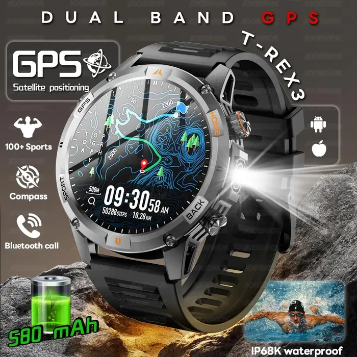 T-rex 3 Ultra professionnel GPS sport montre intelligente homme intégré double bande GNSS boussole militaire extérieur Smartwatch hommes 2025 nouveau