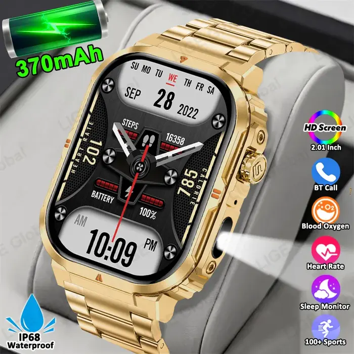 LIGE nouveau sport montre intelligente 2.01 "HD faire réponse appel Assistant vocal lampe de poche en plein air 370mAh batterie Smartwatch pour hommes femmes
