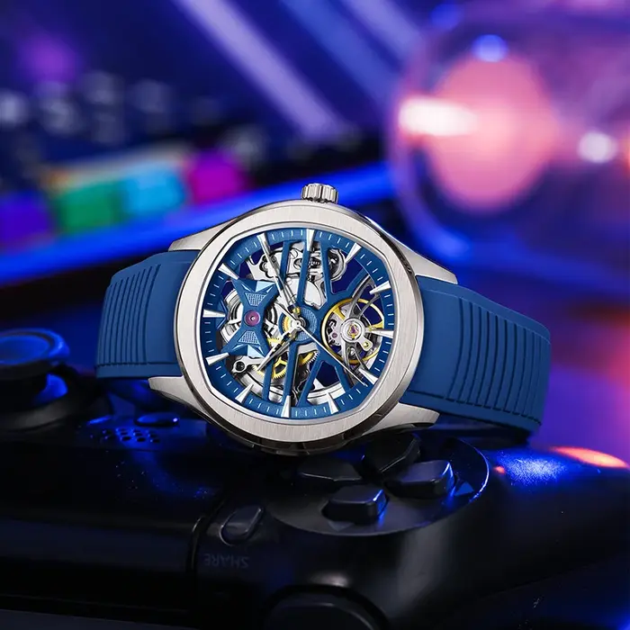 Montre mécanique automatique squelette pour homme DANIEL GORMAN, style sport, acier inoxydable, cadran ajouré, bracelet en acier