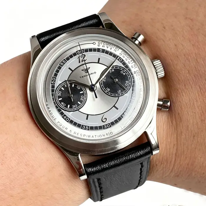 Montre rétro Tandorio pour hommes, 38mm, montre de Sport, mouvement Miyota OS20, chronographe, horloge à Quartz, cadran argenté, verre arqué à bulles