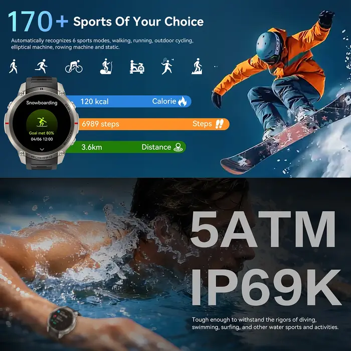 Nouvelle montre connectée GPS VWAR T-Rex 4 2026 avec cartes hors ligne, montre intelligente de sport militaire pour hommes, étanche 50m pour la natation, saphir, altimètre