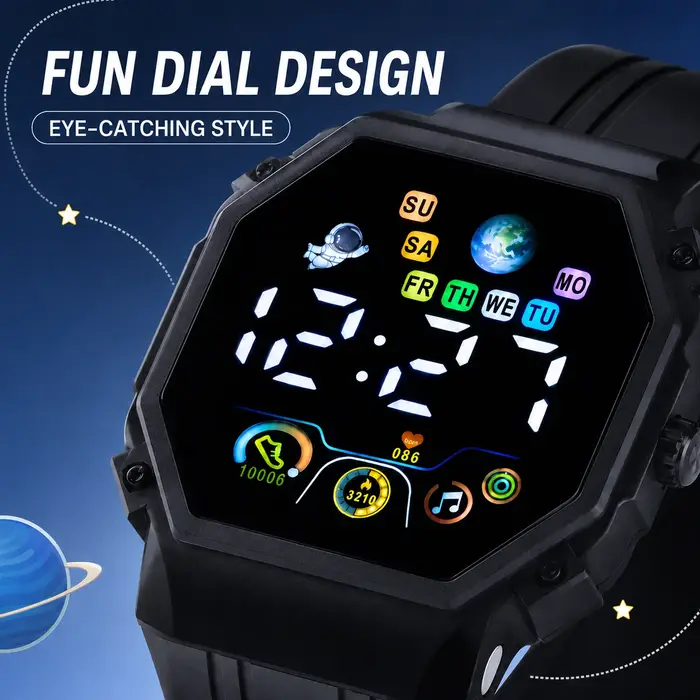Montre électronique numérique LED unisexe