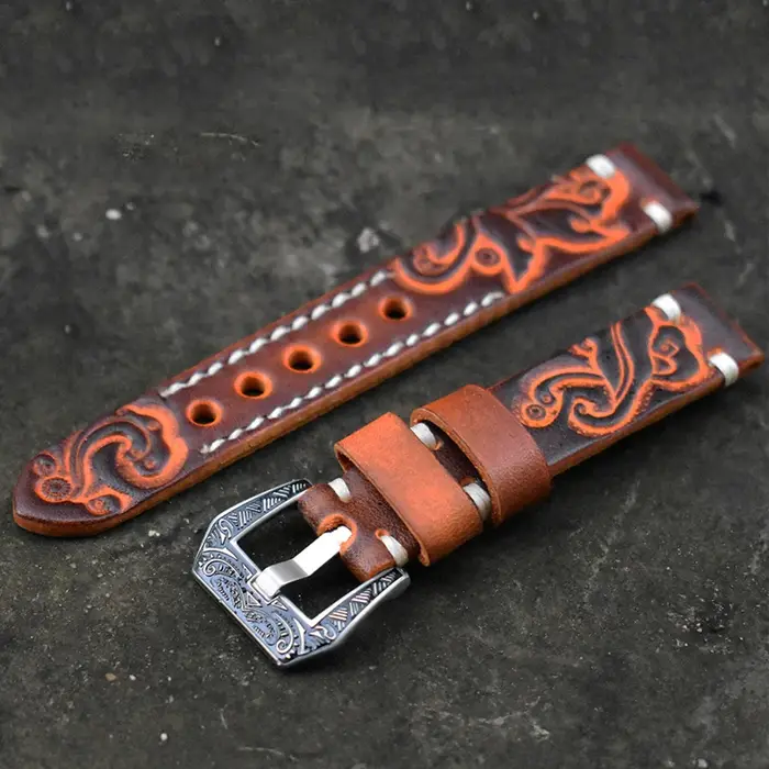 Bracelet de montre Vintage en cuir sculpté en relief