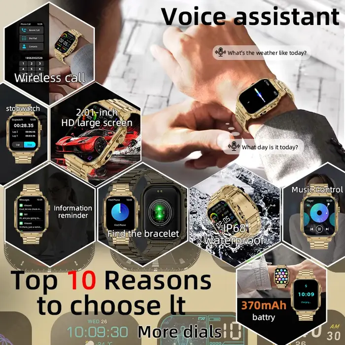 LIGE nouveau sport montre intelligente 2.01 "HD faire réponse appel Assistant vocal lampe de poche en plein air 370mAh batterie Smartwatch pour hommes femmes
