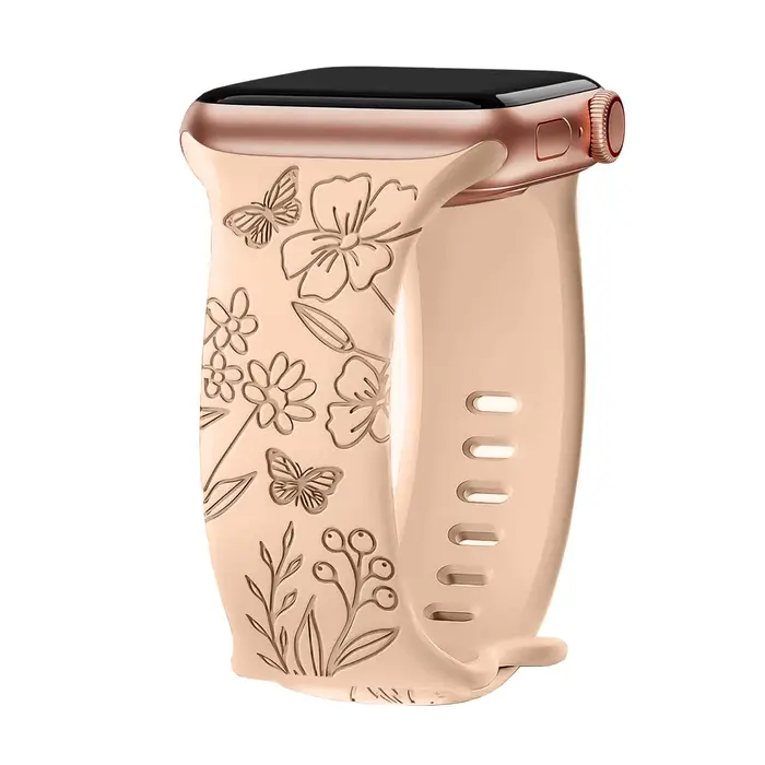 Bracelet gravé Floral pour Apple Watch 11 10, 40mm 44mm 41mm 46mm 45mm 42mm, bracelet en silicone iw