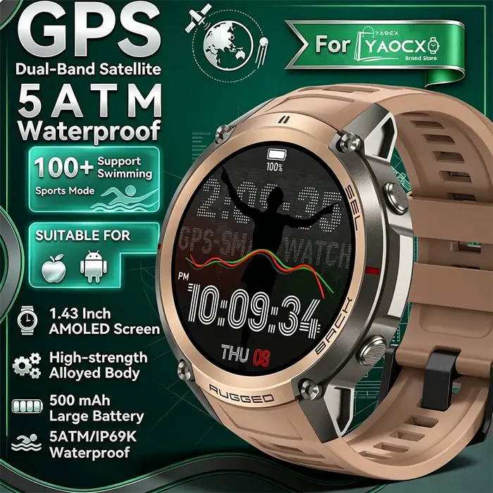 Nouvelle Montre Connectée Sportive 2026 avec GPS, Boussole, Carte Hors Ligne, Grand Écran AMOLED HD 