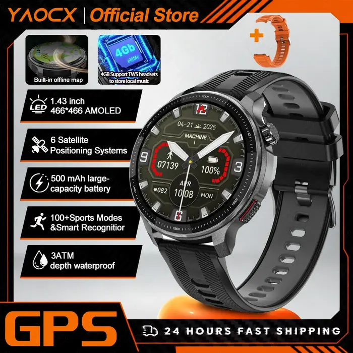 Nouveau GPS montre intelligente hommes intégré GPS hors ligne carte 4GB mémoire Altitude pression bo