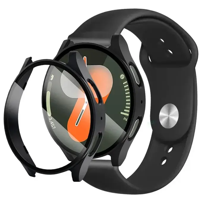 2 paquets de boîtier + bracelet pour Samsung Galaxy Watch 7-6-5-4 40mm 44mm verre trempé + protecteur d'écran pare-chocs PC + accessoires de bande en Silicone