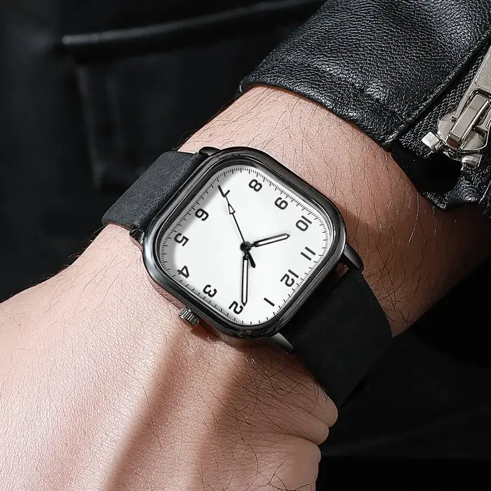 Mode hommes montres d'affaires Simple carré arabe montre à Quartz bracelet en cuir