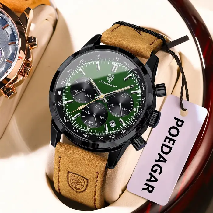 POEDAGAR mode Sport montre-bracelet pour hommes étanche lumineux chronographe militaire homme montre en cuir de luxe