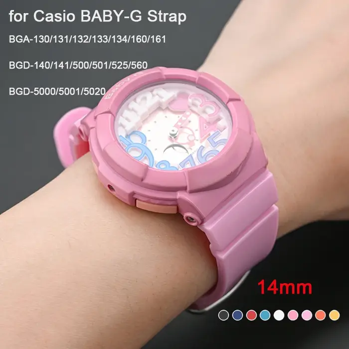 Bracelet de montre en résine 14mm pour Casio BABY-G BGA-130/131/160/161 BGD-140/500/560 BGD-5000/5020