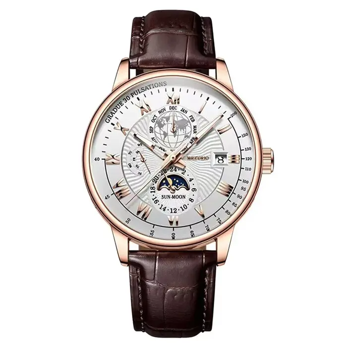 Montre de luxe pour hommes, chronographe étanche, motif de Phase de lune, montre-bracelet à Quartz l