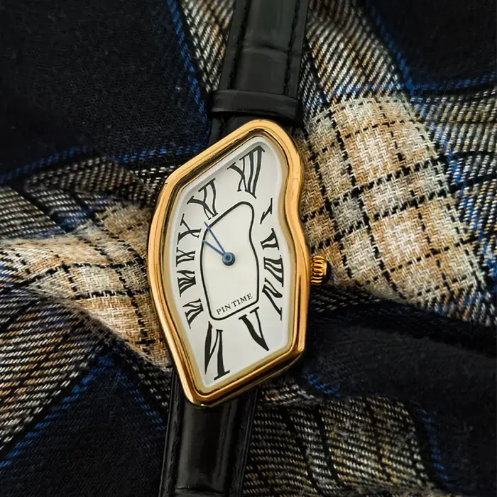PINTIME 2026 Montre Y2K dorée à quartz pour femmes et hommes