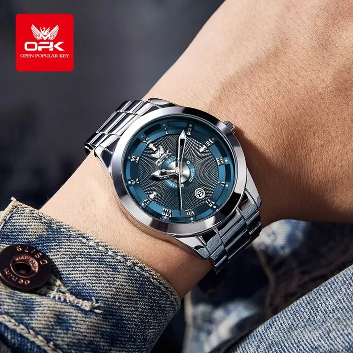 OPK 6056 montre à Quartz pour hommes échelle romaine en acier inoxydable étanche calendrier