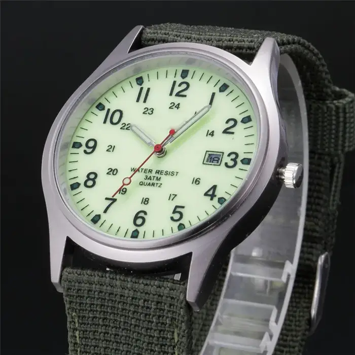 1 pièce / lot Montre homme pas chère, bracelet en nylon, style militaire, sport, date, quartz, noir