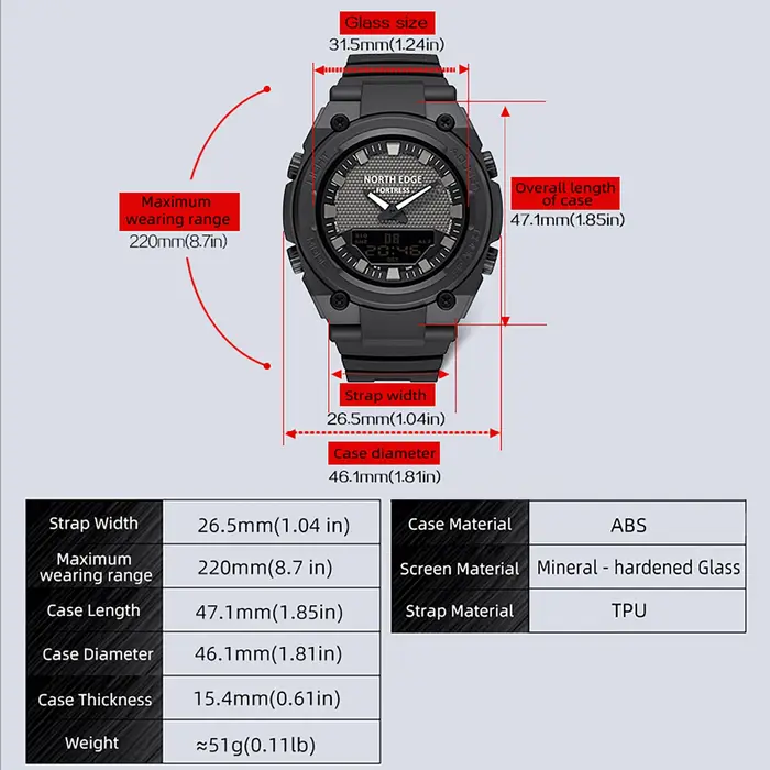 NORTH EDGE FORTRESS 2026 Montre numérique militaire pour homme