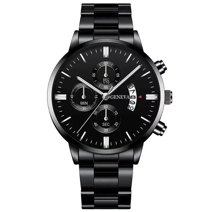 Mode hommes montres de luxe noir en acier inoxydable Quartz montre-bracelet homme montre d'affaires