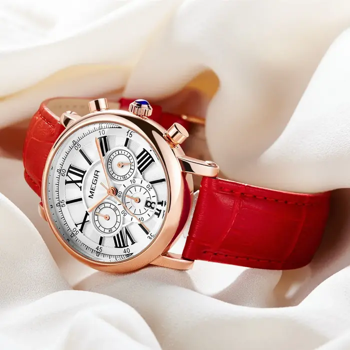 MEGIR femmes montres de luxe Quartz chronographe bracelet en cuir dames sport montre-bracelet femme robe horloge 24 heures Reloj Mujer 2058