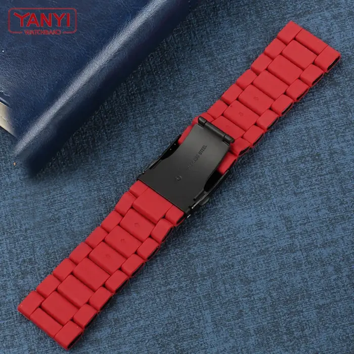 Bracelet de montre en caoutchouc et acier inoxydable pour hommes