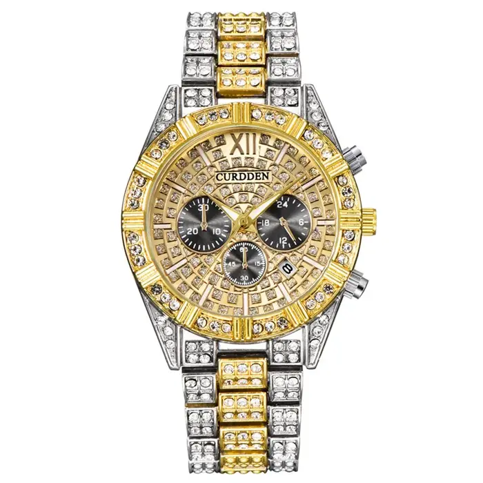 Original CURDDEN marque montres de luxe pour hommes mode alliage bande Hip Hop diamant doré Date Vintage Montre à Quartz