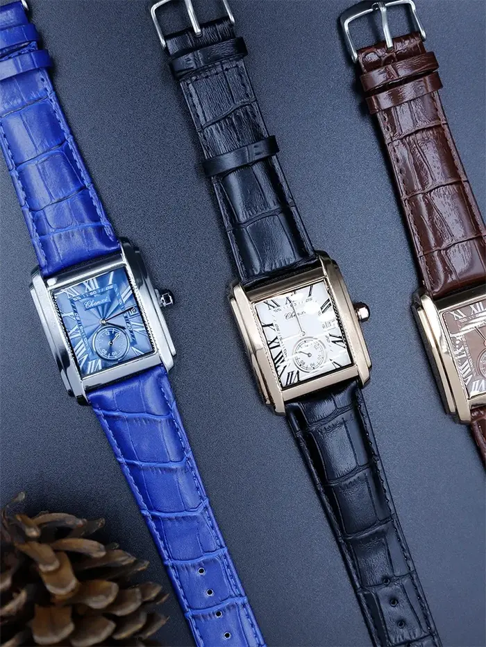 Montre à quartz avec bracelet en cuir pour homme