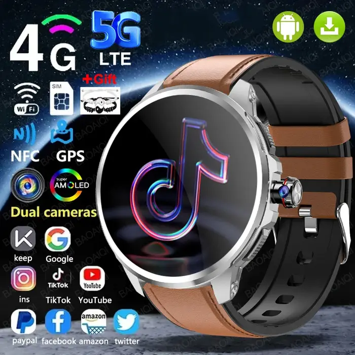 5G carte SIM Smartwatch Android 9.0 Google Play 1.95 pouces Amoled 720*720 GPS WIFI 2100mAH grande mémoire montre