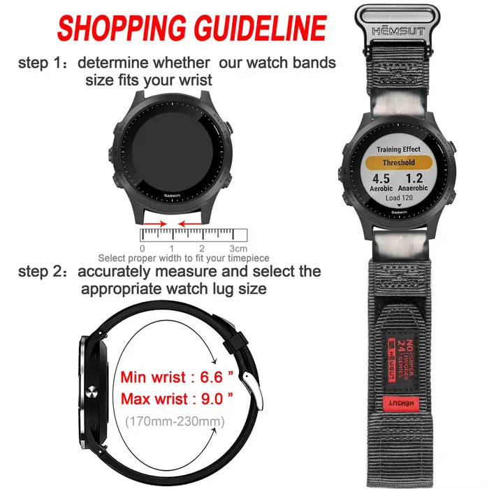 Bracelets de montre Quickfit noirs pour Garmin