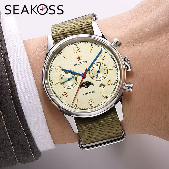 SEAKOSS-Montre-bracelet mécanique automatique pour homme, 1963 avec mouvement SeaghydrST1654, affich
