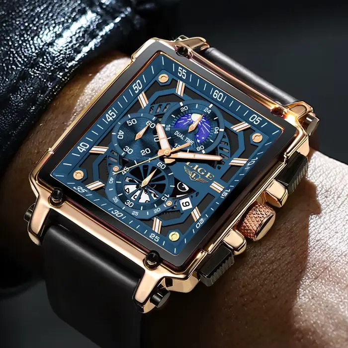 Montres pour hommes LIGE Top marque de luxe chronographe montre de sport carrée mode