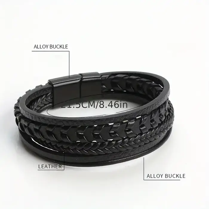 Bracelet tressé en cuir vintage superposé