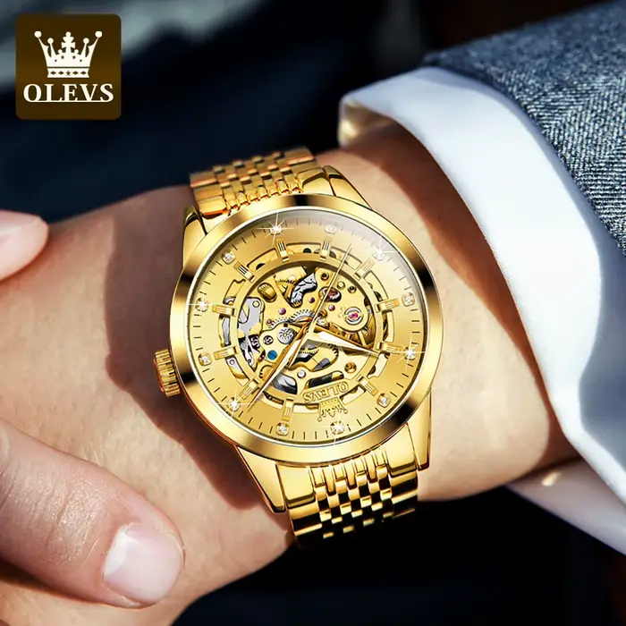 OLEVS 9920 Original squelette hommes montres solide en acier inoxydable étanche lumineux homme montre de luxe