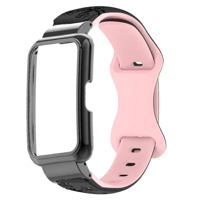 Ensemble 2 en 1 boîtier métallique et bracelet en Silicone gaufré bicolore pour Huawei Watch Band6/7