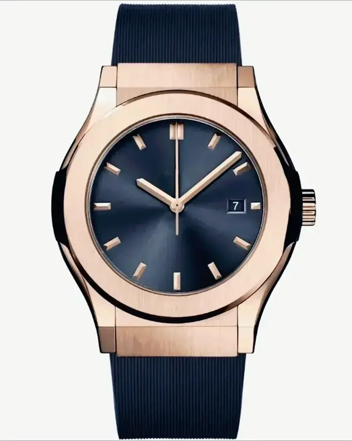 Montre mécanique pour homme 2026, or rose tendance, 42 mm, mouvement automatique, bracelet en caoutchouc bleu et noir