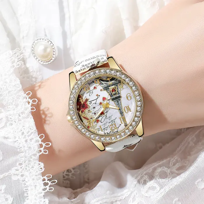 Mode fleurs femmes montres dames bracelet en cuir analogique montre à Quartz Reloj Mujer filles horloge cadeau
