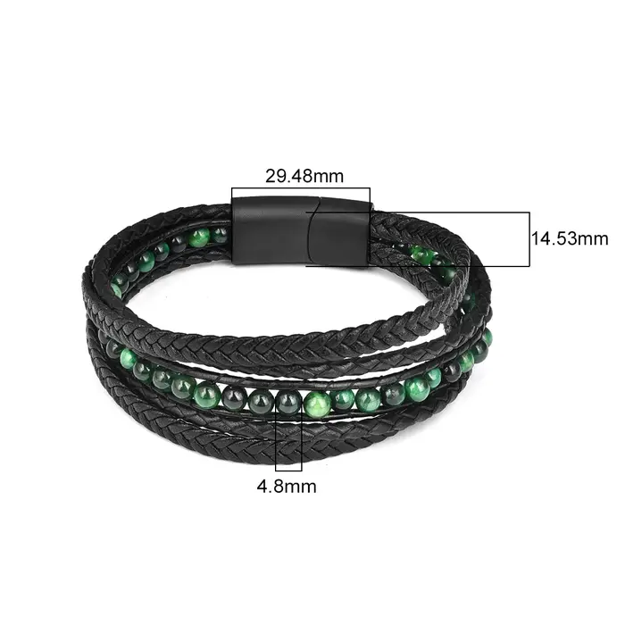 Bracelets classiques en pierre naturelle et cuir microfibre pour hommes