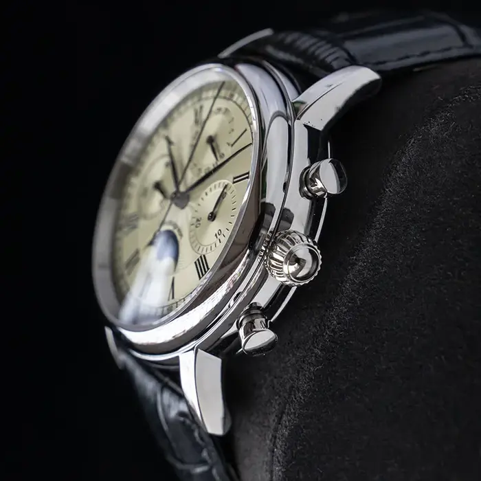 Sugess – montre-bracelet pour hommes, ST1908, mouvement à col de cygne, chronographe mécanique, véritable calendrier de phase de lune, cuir Vintage, nouveau 2023