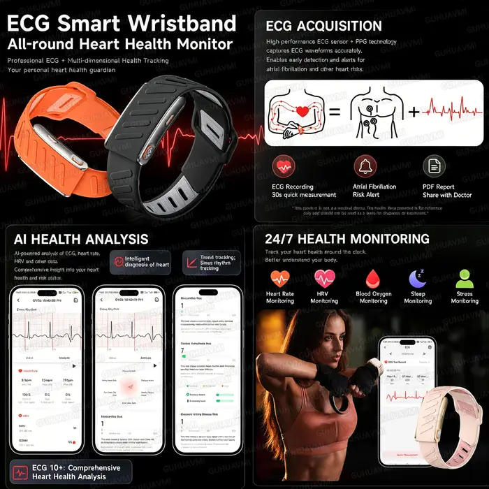 Bracelet connecté intelligent avec moniteur ECG