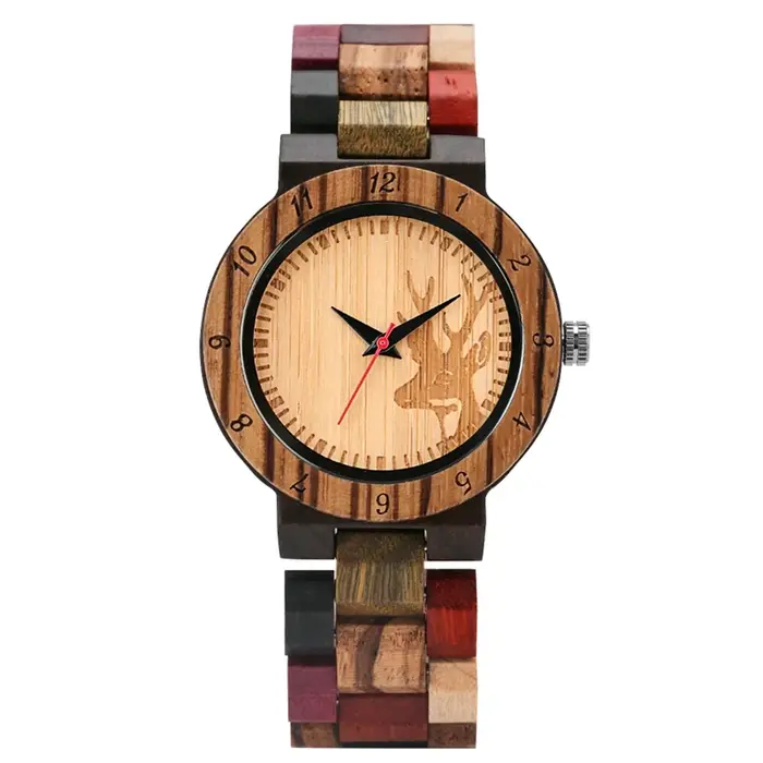 Montre-bracelet analogique à quartz en bois pour femme