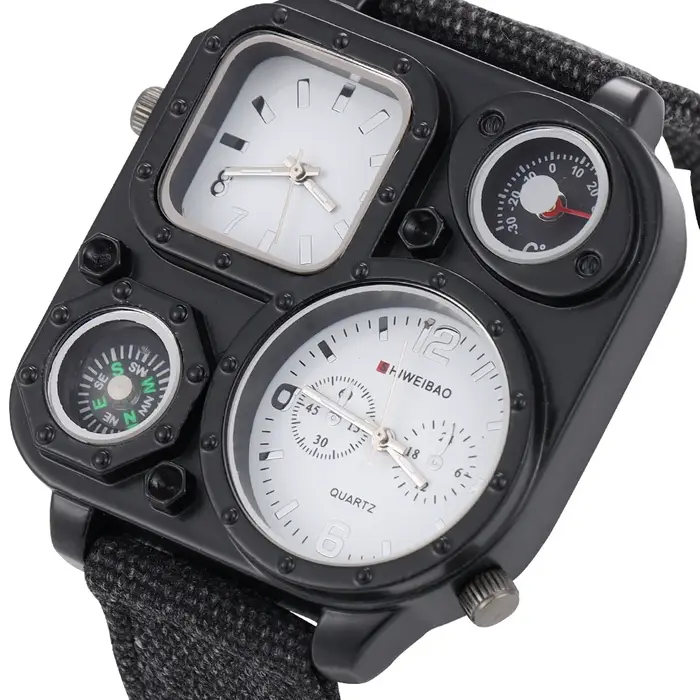 Montre de Sport pour hommes, grand cadran, double mouvement, à Quartz, boussole militaire, en toile