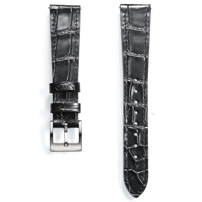 Bracelets de montre en cuir d'alligator, haute qualité, libération rapide, noir, en relief, remplace