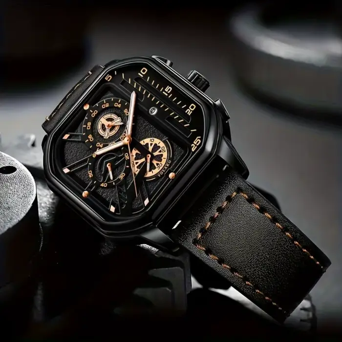 Montre carrée de luxe à grand cadran pour hommes