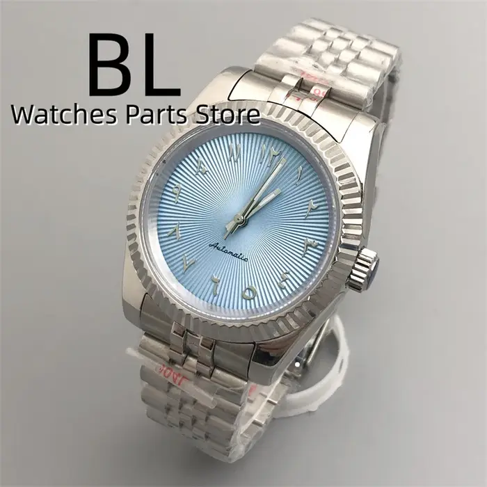 Montre pour homme avec cadran texturé à chiffres arabes bleu glace 36 mm 39 mm, cadran noir, vert, r